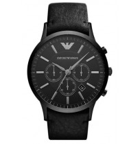 Original Emporio Armani full black AR2461,mens chronograph leather strap watch