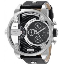 Diesel Little Daddy Black and Grey Dial Black Leather Mens Watch DZ7256