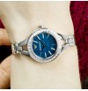Authentic Armani AR7330, Blue Dial Studded Leather & Steel Strap Women's Watch