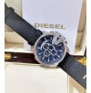 Imported Diesel Little Daddy Blue Dial Silver Case Leather Strap Watch For Men
