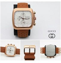Imported Gucci White dial Brown Strap Watch for Men