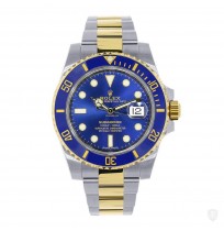 Rolex Submariner Blue Index Dial Oyster Bracelet Two Tone Mens Watch