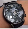 Emporio Armani AR1816 Classic Gunmetal Camouflage Dial Men Nubuck Leather Watch