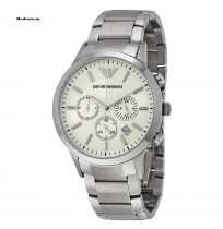 Emporio Armani AR2458  Steel White Chronograph Men's Wrist Watch + Box