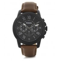 FOSSIL Grant Chronograph Black Dial Brown Leather Men's Watch - FS4885